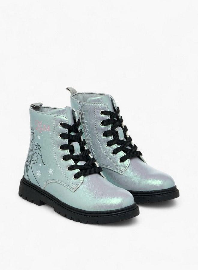 Disney Elsa Print Ankle Boots with Zip Closure and Pull Tabs - Image 3