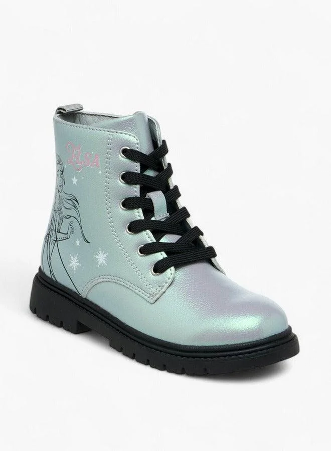 Disney Elsa Print Ankle Boots with Zip Closure and Pull Tabs