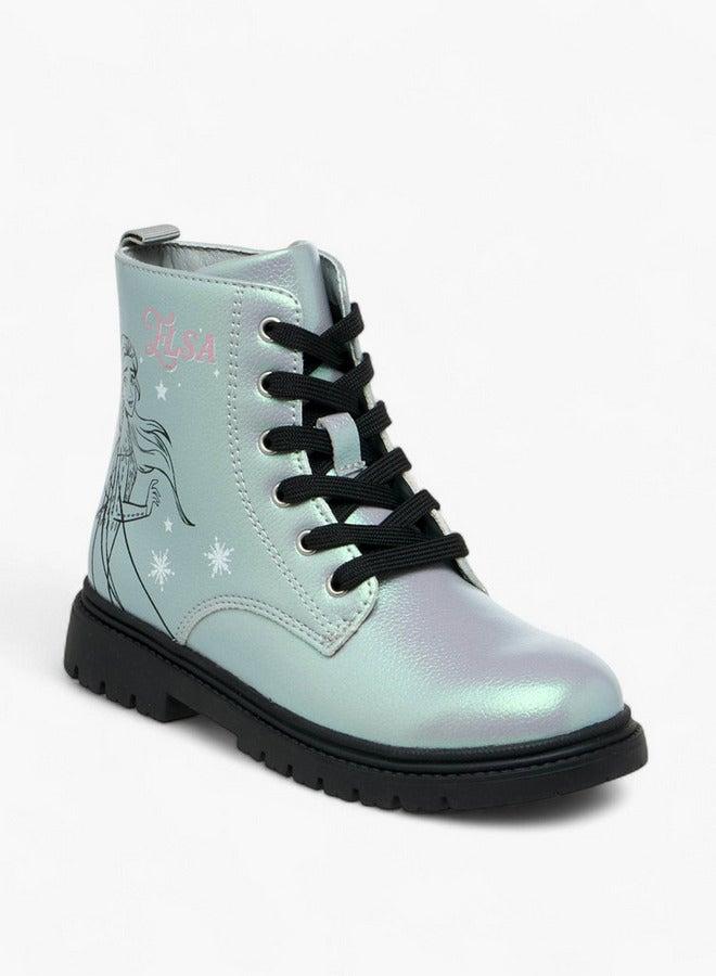 Disney Elsa Print Ankle Boots with Zip Closure and Pull Tabs - Image 1