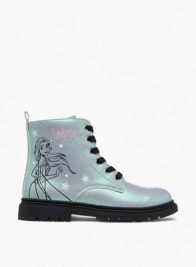Disney Elsa Print Ankle Boots with Zip Closure and Pull Tabs