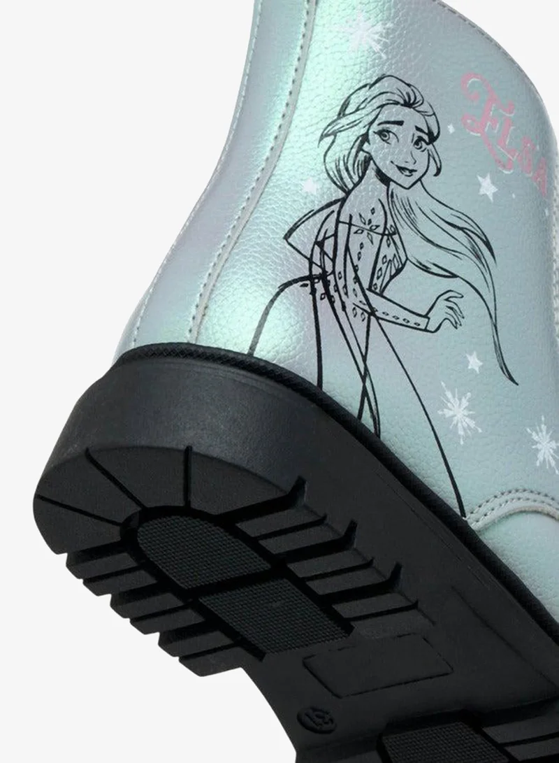 Disney SILVER Elsa Print Ankle Boots with Zip Closure and Pull Tabs for Women | Best Price UAE