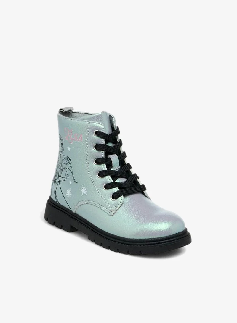 Disney SILVER Elsa Print Ankle Boots with Zip Closure and Pull Tabs for Women | Best Price UAE