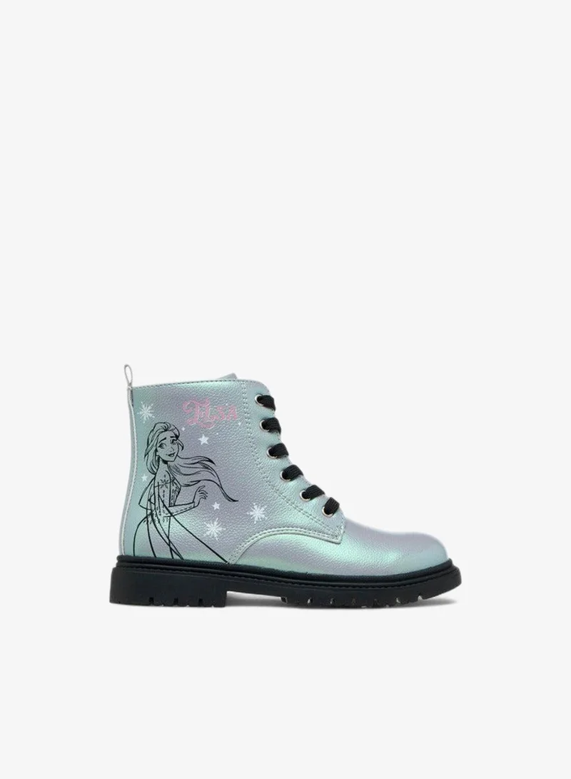 Disney SILVER Elsa Print Ankle Boots with Zip Closure and Pull Tabs for Women | Best Price UAE