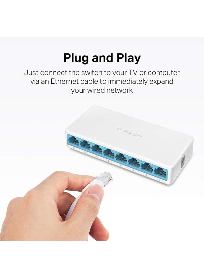 ميركوسيس محول/محور إيثرنت لسطح المكتب مزود بـ 8 منافذ بسرعة 10/100 ميجابت في الثانية، بتصميم فائق الصغر، سهل التوصيل والتشغيل، لا يتطلب أي تهيئة (MS108) - Image 5