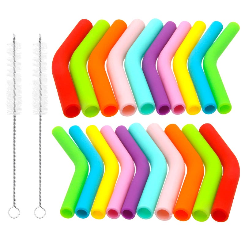 MXFIV 40 Pcs Food Grade Silicone Straw Elbows Tips Soft Reusable Stainless Steel Straw Nozzles Fit for 13 and 14 Wide 8mm and 6mm Outer Diameter Stainless Steel Straws Multicolor 