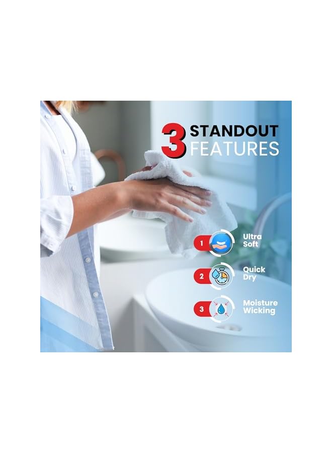 The Bros [12 Pack] Premium White Wash Cloths and Face Towels, 33cm x 33cm 100% Cotton, Soft and Absorbent Washcloths Set - Perfect for Bathroom, Gym, and Spa - Image 4