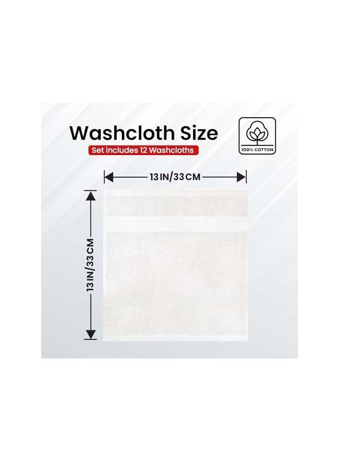 The Bros [12 Pack] Premium White Wash Cloths and Face Towels, 33cm x 33cm 100% Cotton, Soft and Absorbent Washcloths Set - Perfect for Bathroom, Gym, and Spa - Image 3
