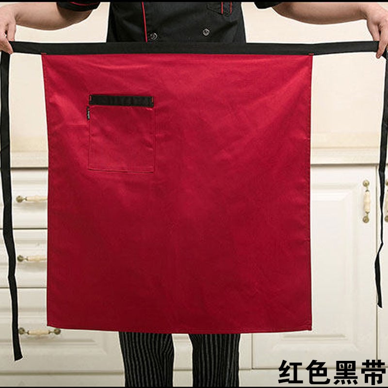 Chef Apron Mens Half-length Hotel Restaurant Restaurant Kitchen Kitchen Special White Waterproof Oil-proof Neck Neck Womens Neck Red Black Belt Half Cotton Thick 