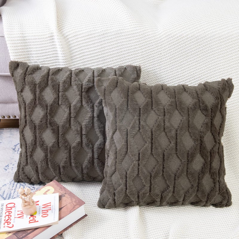 MADIZZ Set of 2 Soft Polyester Short Wool Velvet Decorative Throw Pillow Covers 20x20 inch Dark Taupe Square Luxury Style Cushion Cases Pillow Shell for Sofa Bedroom - Image 5