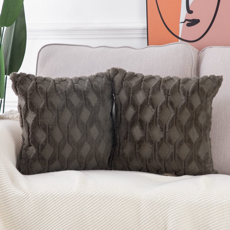 MADIZZ Set of 2 Soft Polyester Short Wool Velvet Decorative Throw Pillow Covers 20x20 inch Dark Taupe Square Luxury Style Cushion Cases Pillow Shell for Sofa Bedroom - Image 2