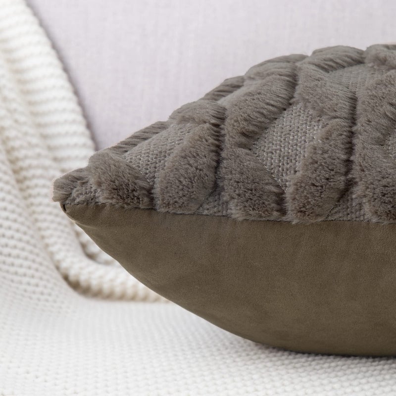 MADIZZ Set of 2 Soft Polyester Short Wool Velvet Decorative Throw Pillow Covers 20x20 inch Dark Taupe Square Luxury Style Cushion Cases Pillow Shell for Sofa Bedroom - Image 4