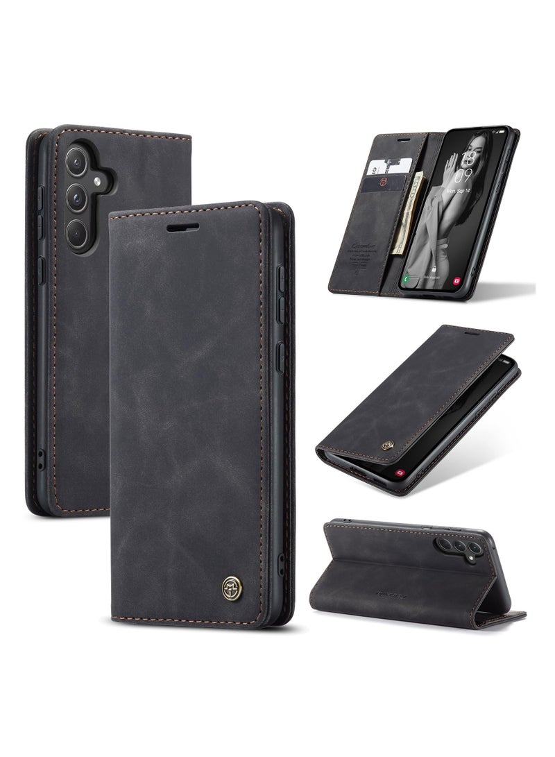 CaseMe Phone Case Luxury PU Leather Design 013 Flip Cover Card Slot Holder Cover For Samsung Galaxy A35 (Black)  - Image 1