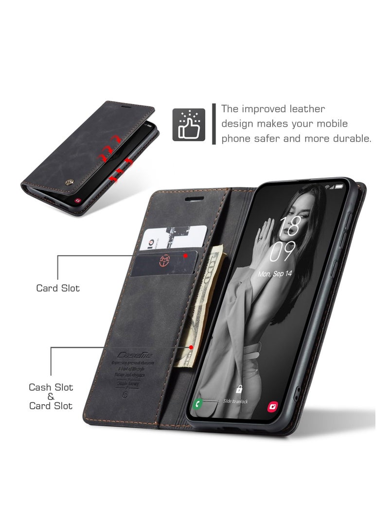 CaseMe Phone Case Luxury PU Leather Design 013 Flip Cover Card Slot Holder Cover For Samsung Galaxy A35 (Black)  - Image 3