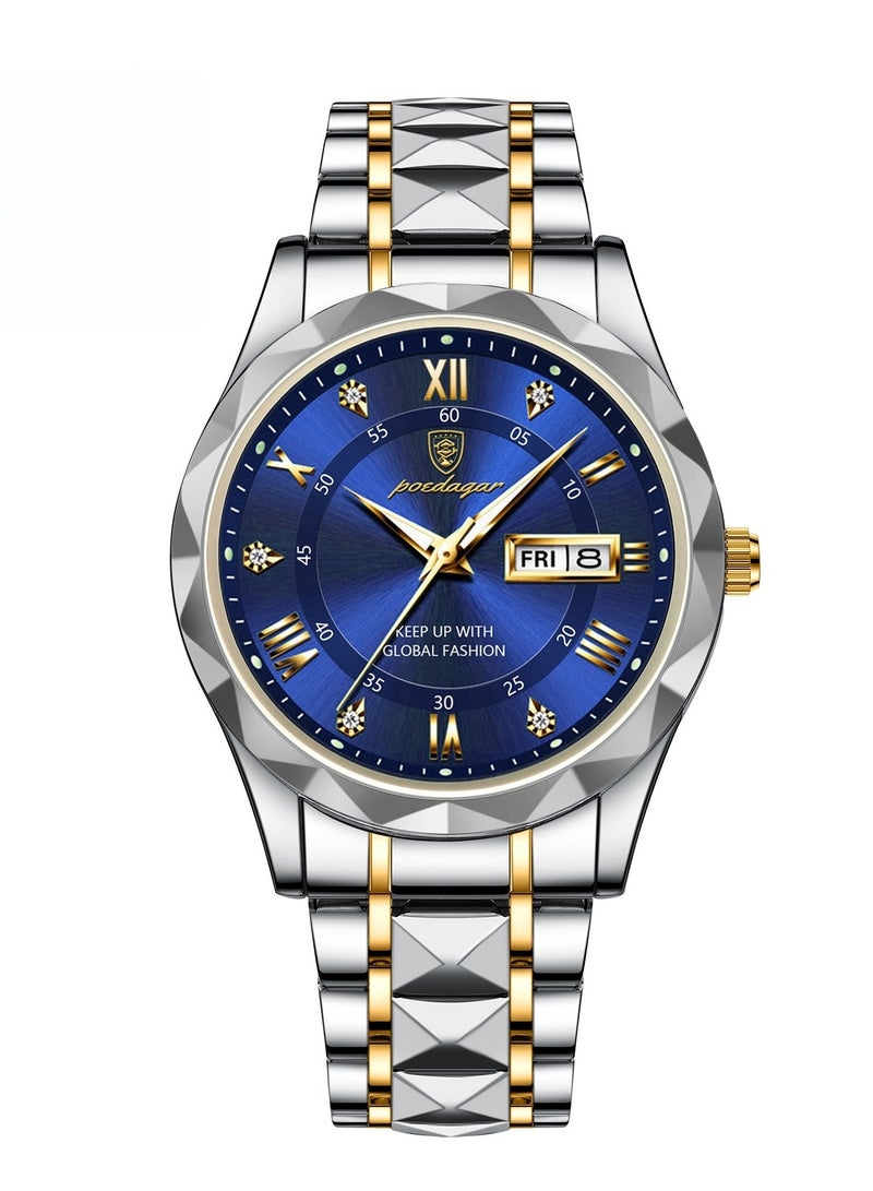 POEDAGAR Men's Waterproof Watch with Dual Calendar, Luminous Dial, Sapphire Glass, New Stylish Design - Image 1