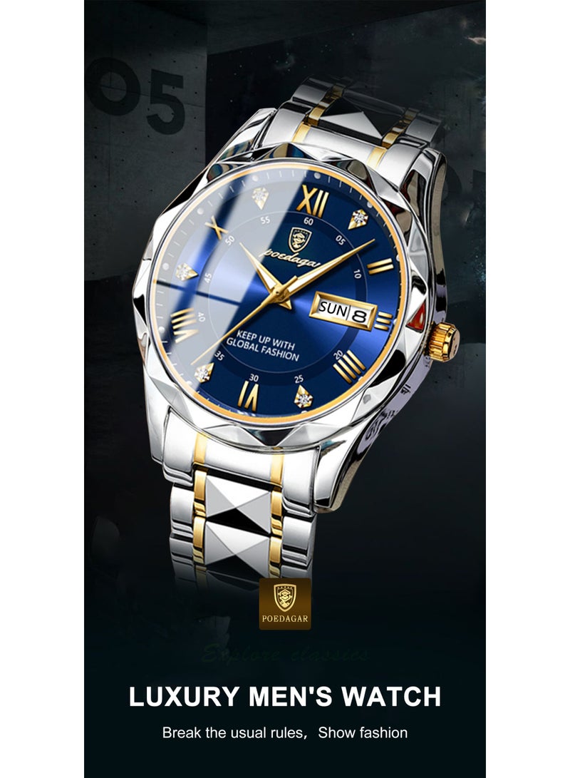 POEDAGAR Men's Waterproof Watch with Dual Calendar, Luminous Dial, Sapphire Glass, New Stylish Design - Image 2
