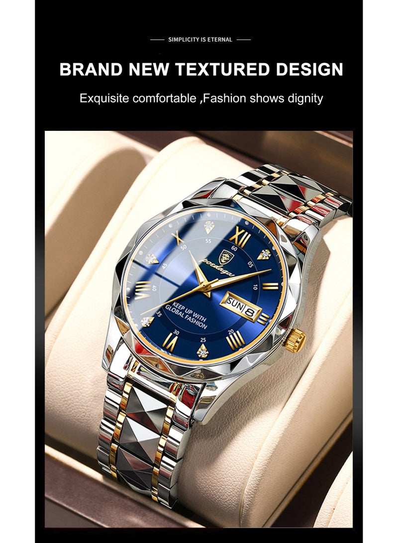 POEDAGAR Men's Waterproof Watch with Dual Calendar, Luminous Dial, Sapphire Glass, New Stylish Design - Image 3