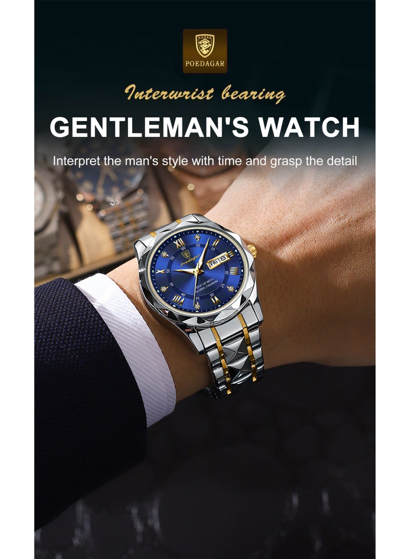 POEDAGAR Men's Waterproof Watch with Dual Calendar, Luminous Dial, Sapphire Glass, New Stylish Design - Image 4