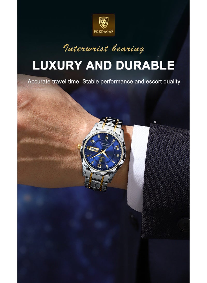 POEDAGAR Men's Waterproof Watch with Dual Calendar, Luminous Dial, Sapphire Glass, New Stylish Design - Image 5