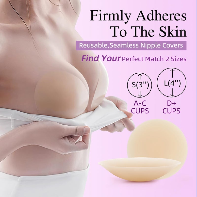 Herlight Nipple Covers for Women â€“ Reusable Sticky, Adhesive Silicone Nipple Covers, Seamless Invisible Washable Design with Travel Box Caramel - Image 4