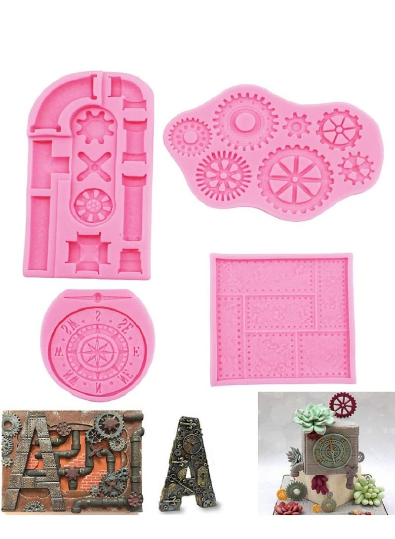 4 Pcs Steampunk Gear Silicone Clock Wheel Watch Candy Mold Chocolate Sugarcraft Cake Decoration Fondant Polymer Clay Crafting Projects Craft Moulds Decorating Tools - Image 1