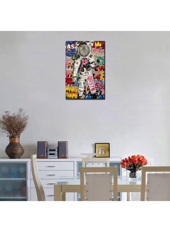 Tucocoo Art Work for Home Walls Creative Astronaut Pictures Street Graffiti Paintings 1 Panel Canvas Pop Art Modern Artwork Home Decor for Living Room Wooden Framed Stretched Ready to Hang 16x24inch - Image 2