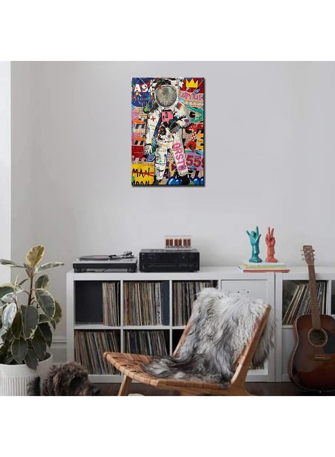 Tucocoo Art Work for Home Walls Creative Astronaut Pictures Street Graffiti Paintings 1 Panel Canvas Pop Art Modern Artwork Home Decor for Living Room Wooden Framed Stretched Ready to Hang 16x24inch - Image 4