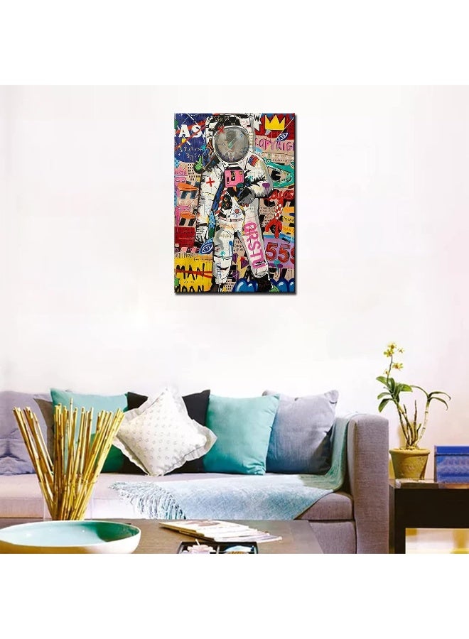 Tucocoo Art Work for Home Walls Creative Astronaut Pictures Street Graffiti Paintings 1 Panel Canvas Pop Art Modern Artwork Home Decor for Living Room Wooden Framed Stretched Ready to Hang 16x24inch - Image 3