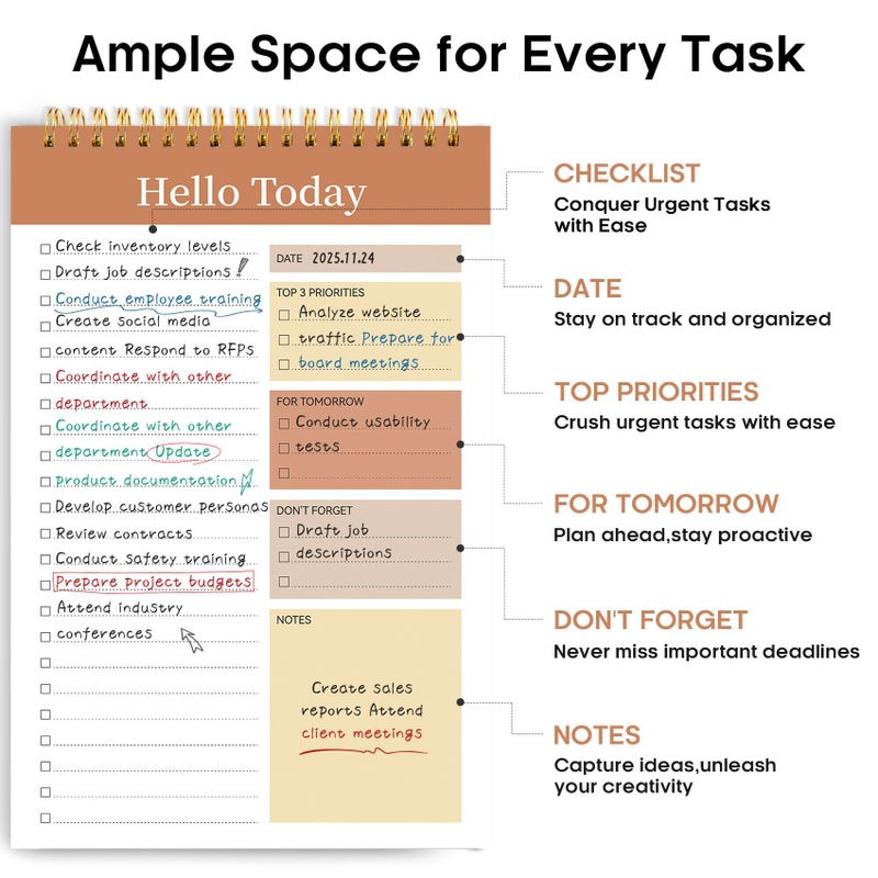 Taja To Do List Notepad - To Do List Notebook for Work with 52 Sheets, 9.8" x 6.5", Undated Daily Planner Perfect for Daily Tasks and Goal Setting, Notepad Suitable for Office, Home & School - Brown - Image 2