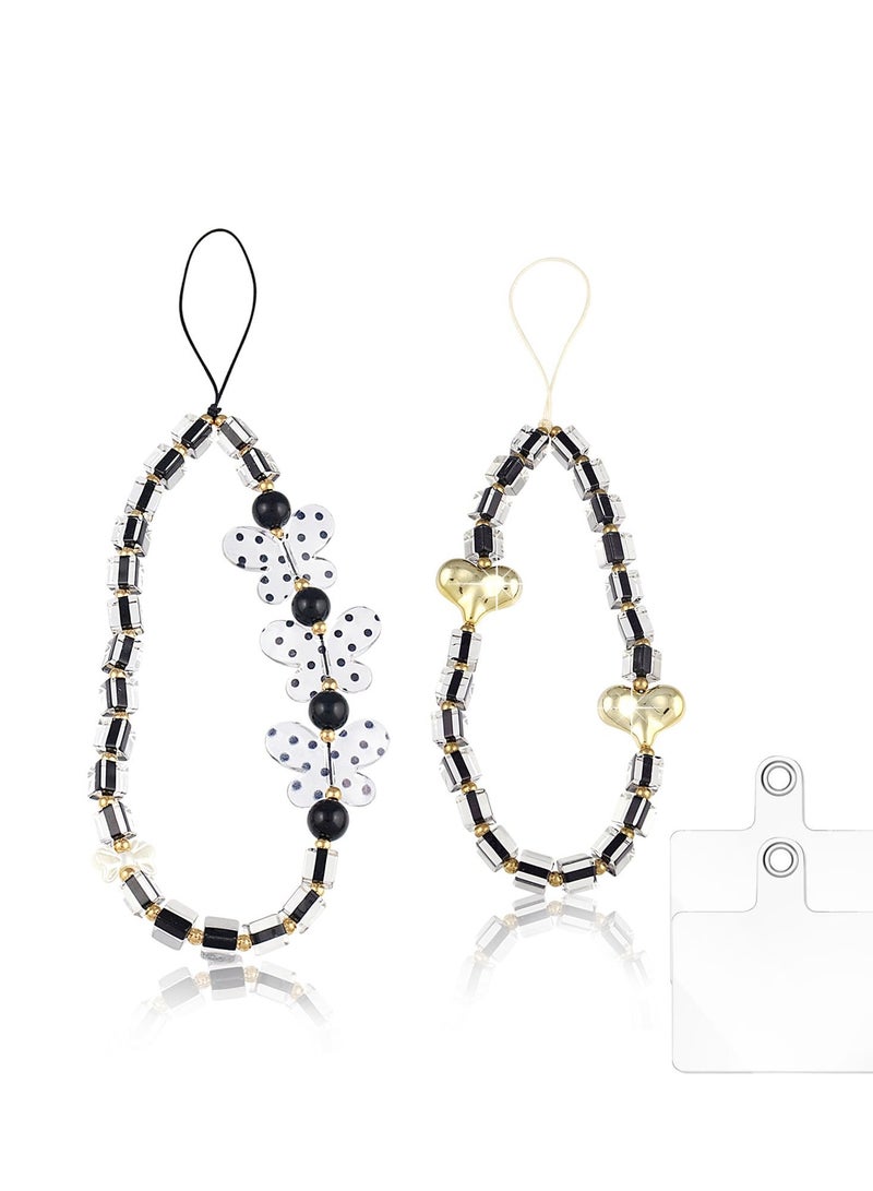 SYOSI 2Pcs Beaded Phone Strap Bracelets, Mobile Phone Charms Crystal Butterfly Heart Hand Wrist Lanyard for Women Girls Phone Keychain Charm - Image 1