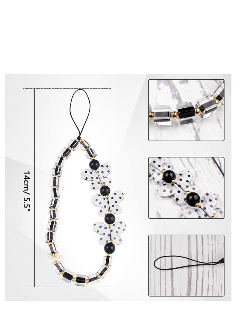 SYOSI 2Pcs Beaded Phone Strap Bracelets, Mobile Phone Charms Crystal Butterfly Heart Hand Wrist Lanyard for Women Girls Phone Keychain Charm - Image 2