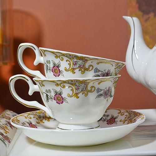 ACMLIFE Bone China Tea Set for Adults White And Floral Fine China Tea Set 21-Piece English Tea Cups Set of 6 for Women Porcelain Tea Set with Teapot, Sugar Bowl,Creamer Pitcher, Tea Party Sets - Image 5
