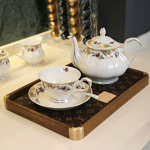 ACMLIFE Bone China Tea Set for Adults White And Floral Fine China Tea Set 21-Piece English Tea Cups Set of 6 for Women Porcelain Tea Set with Teapot, Sugar Bowl,Creamer Pitcher, Tea Party Sets - Image 3
