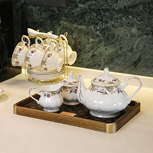 ACMLIFE Bone China Tea Set for Adults White And Floral Fine China Tea Set 21-Piece English Tea Cups Set of 6 for Women Porcelain Tea Set with Teapot, Sugar Bowl,Creamer Pitcher, Tea Party Sets - Image 2