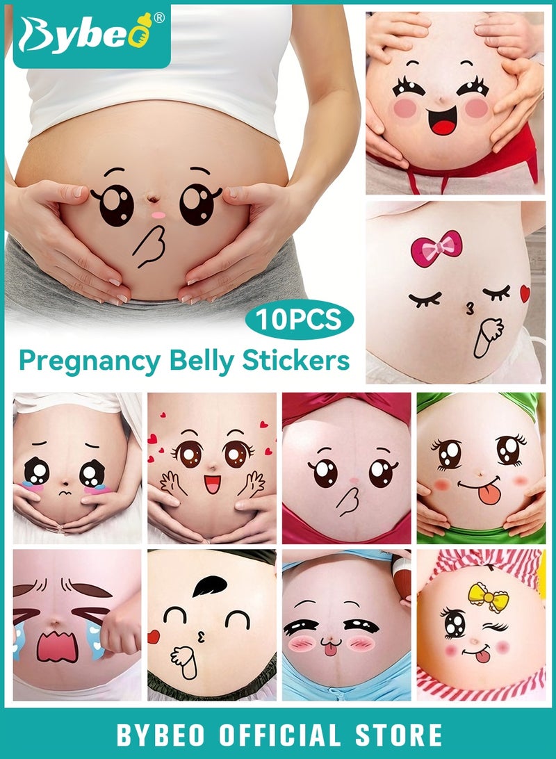 Bybeo 10 Sheets Pregnancy Belly Stickers, Pregnancy Photo Booth Props Set, Funny Facial Expression Maternity Baby Stickers for Expectant Mothers, Baby Shower Maternity Gifts - Image 1