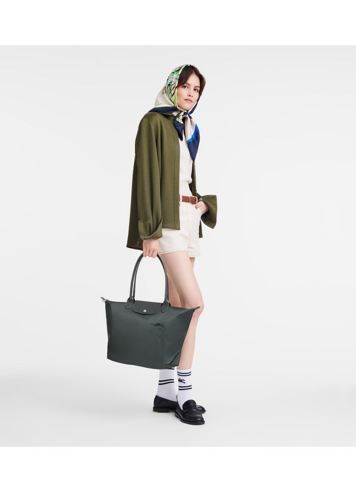 لونج شامب حقيبة مستحضرات تجميل كبيرة متعددة الاستخدامات وحقيبة يد وحقيبة كتف كبيرة من لونجشامب لو بلياج، رمادية جرافيتية كبيرة، صديقة للبيئة، أنيقة ومتعددة الاستخدامات - Image 2