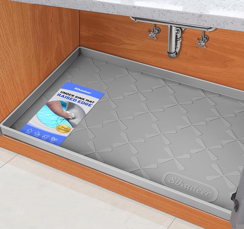 Sika deer SIKADEER Waterproof Under Sink Mat 22x19, Raised Edge Silicone Mat Under Sink Shelf Liner, Sink Protector Kitchen Cabinet Tray for Bathroom Vanity and Small Cabinets, Cat Food Mat - Image 1