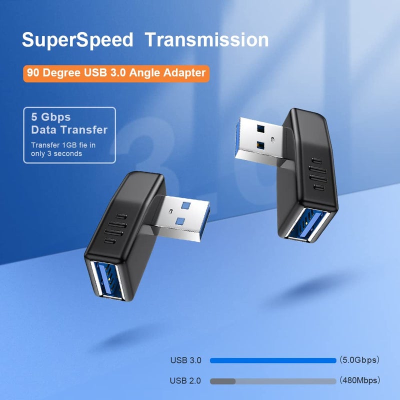 Oxsubor USB 3.0 Adapter 90 Degree Male to Female Coupler Connector Plug Left Right Up Down Angle (USB 3.0 Adapter Left 2PCS) - Image 2