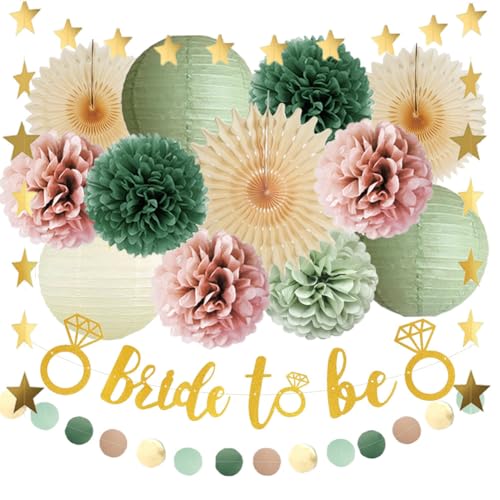 FETETIJD Dusty Pink and Sage Green Bridal Shower Decorations Olive Green and Pink Bachelorette Party Decorations Sage Green and Dusty Rose Bride to Be Banner Gold Kit for Women Engagement Party Blush Rose - Image 1