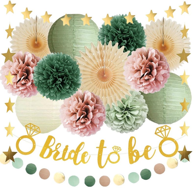 FETETIJD Dusty Pink and Sage Green Bridal Shower Decorations Olive Green and Pink Bachelorette Party Decorations Sage Green and Dusty Rose Bride to Be Banner Gold Kit for Women Engagement Party Blush Rose - Image 2