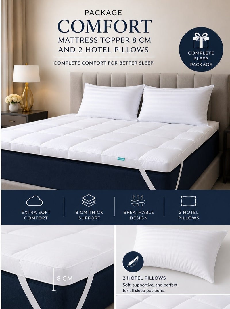 House One Package | Comfort Mattress Topper 8 cm and 2 Hotel Pillows - Image 3