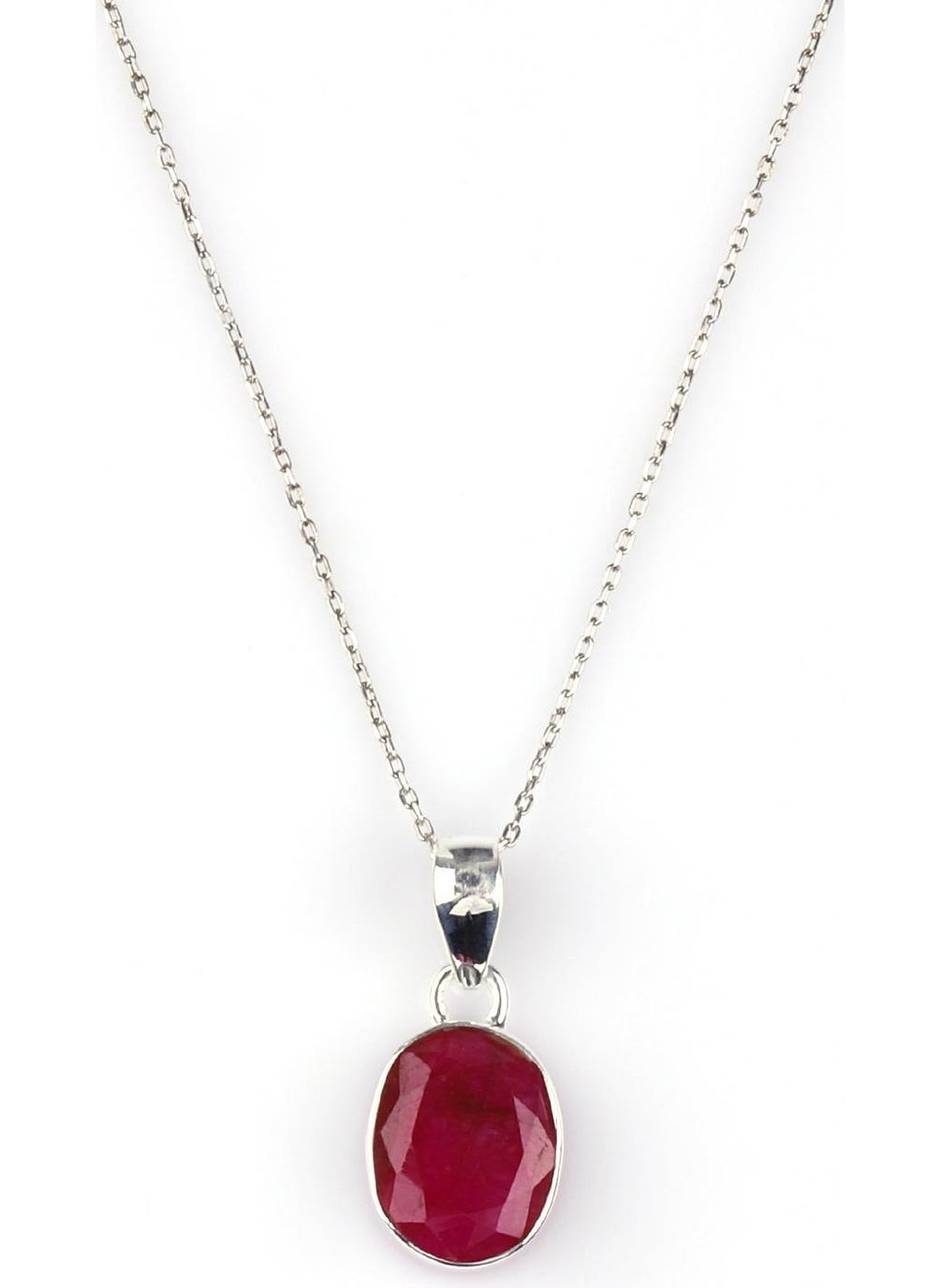 Güneş Avm GÜNEŞAVM Glass Filled Ruby Natural Stone 925 Sterling Silver Necklace 