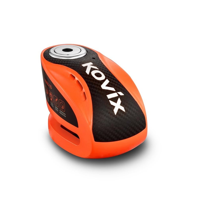 قفل قرص الفرامل KOVIX KNX10 مع إنذار للدراجات النارية بمسمار 10 مم 3 مفاتيح ثقيل مضاد للسرقة باللون البرتقالي الفلوري