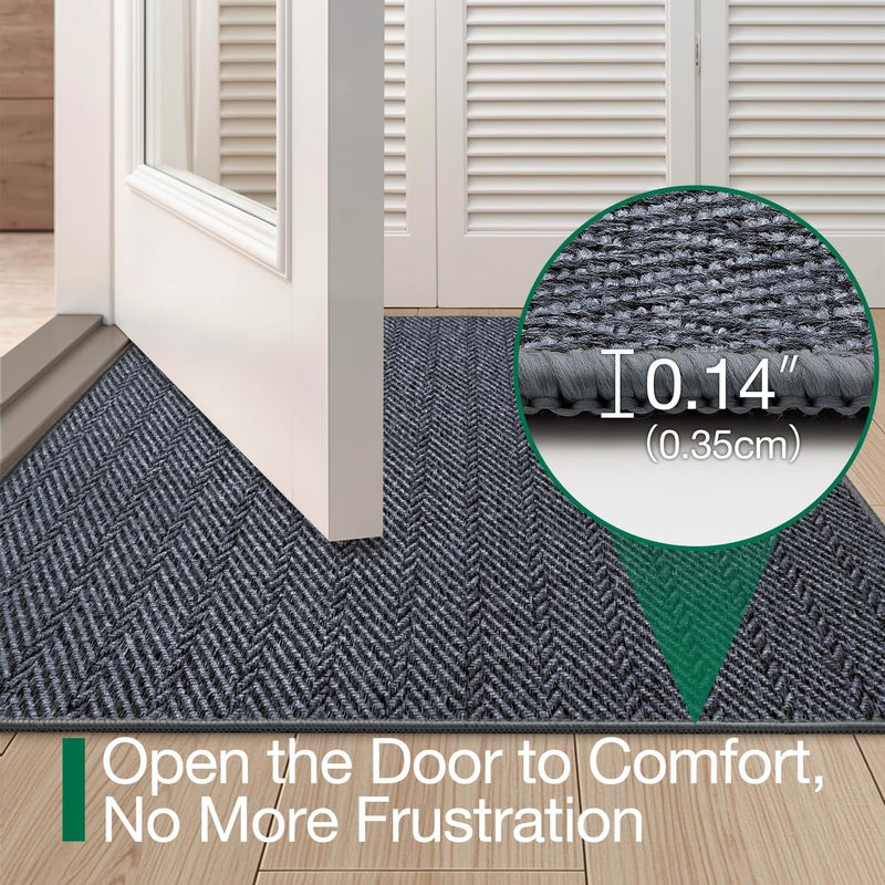 LUMI Ultra Thin Indoor Door Mat for Entrance 24"x36", Non Slip Entryway Mat, Low Profile Doormat, Unique Herringbone Design Carpet for Inside, Patio, Porch, Medium Gray - Image 3
