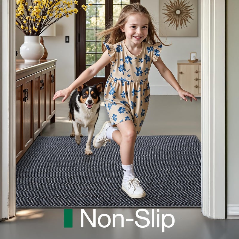 LUMI Ultra Thin Indoor Door Mat for Entrance 24"x36", Non Slip Entryway Mat, Low Profile Doormat, Unique Herringbone Design Carpet for Inside, Patio, Porch, Medium Gray - Image 5