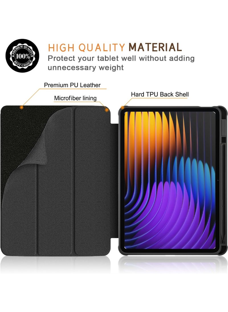 إيفو جراب متوافق مع جهاز Xiaomi Pad 7/7 Pro 11.2 بوصة (إصدار 2024)، غطاء ثلاثي الطي نحيف مقاوم للصدمات مع غطاء خلفي شفاف صلب وحامل قلم، غطاء ذكي بخاصية التشغيل/الإيقاف التلقائي، أسود - Image 4