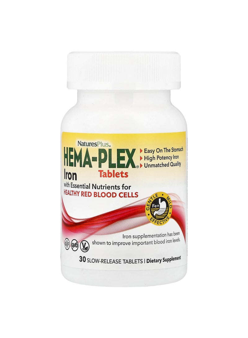 Hema-Plex, Iron with Essential Nutrients for Healthy Red Blood Cells, 30 Slow Release Tablets