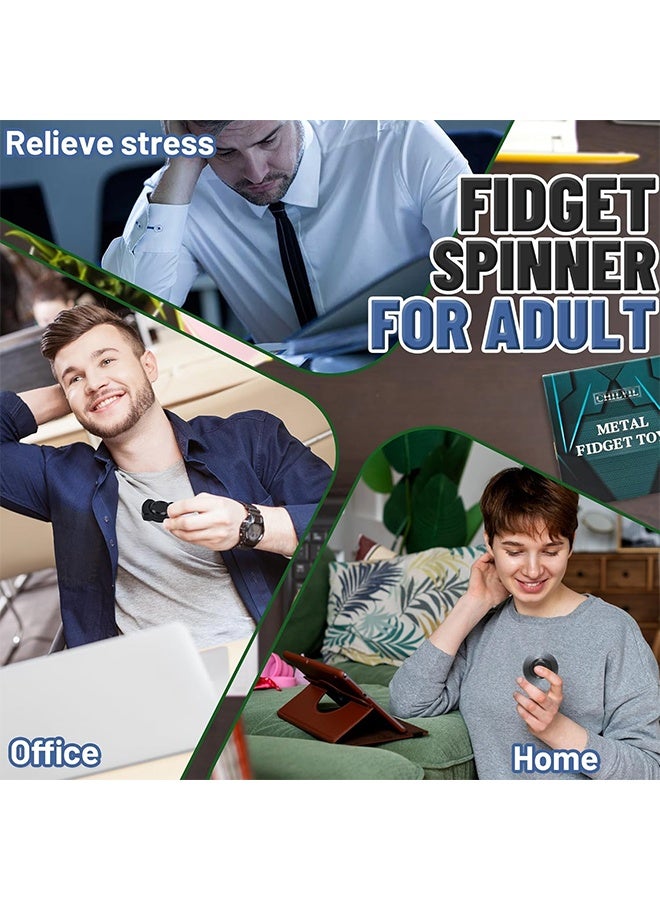 2pc Black+Silver Fidget Spinner Toy for Adult, 3in1: Slider Clicker Spinner, Metal Magnetic Figette for Autism ADHD Autistic Desk Office Stress Anxiety Relief Items Classroom Cool Gadget Gift for Teen - Image 5