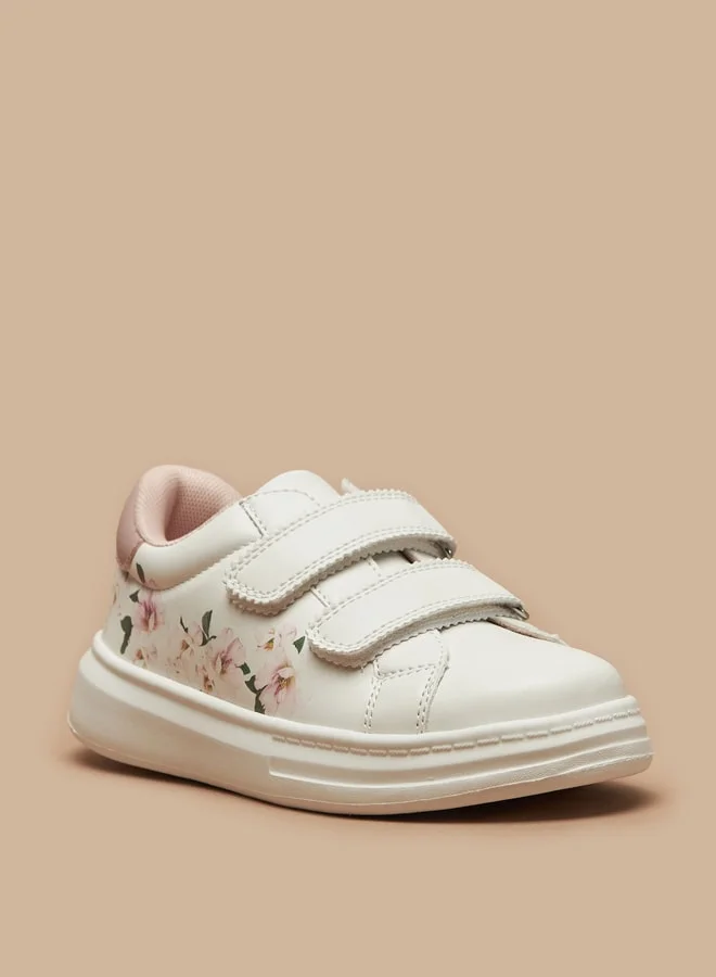 Flora Bella By Shoexpress Girl's Floral Print Casual Sneakers Shoes With Hook And Loop Closure