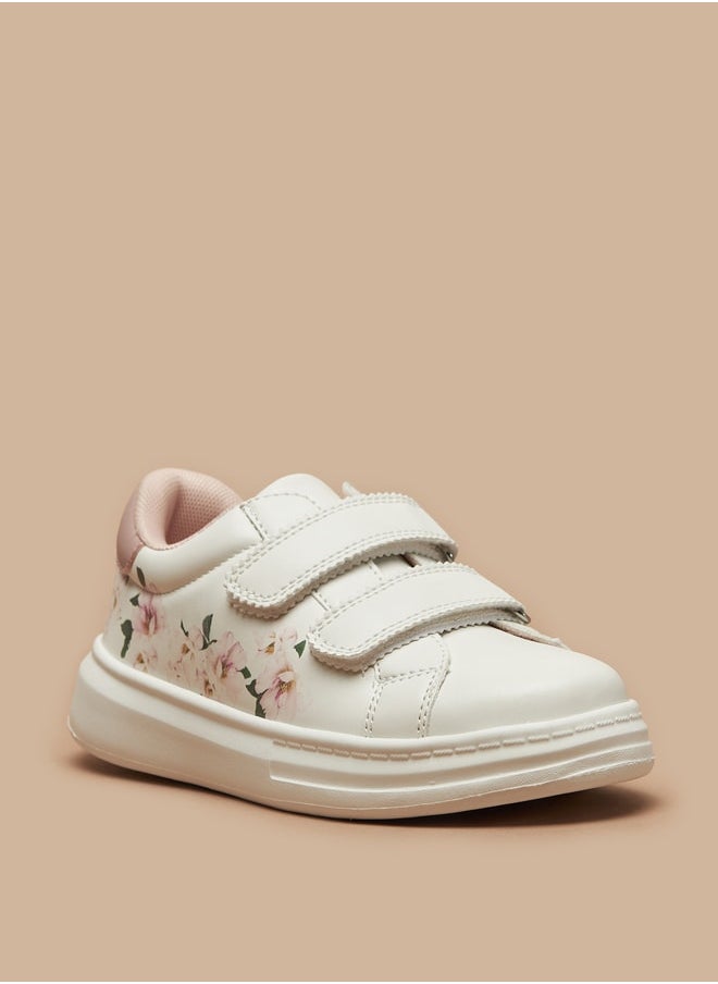 Flora Bella By Shoexpress - Girl's Floral Print Casual Sneakers Shoes With Hook And Loop Closure - Image 1