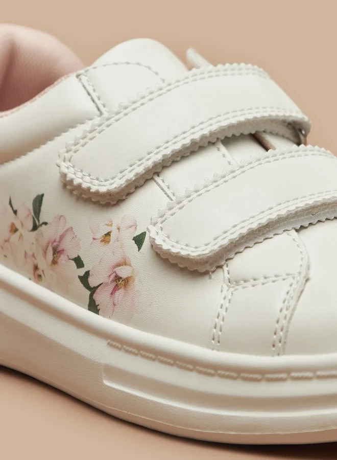 Flora Bella By Shoexpress Girl's Floral Print Casual Sneakers Shoes With Hook And Loop Closure